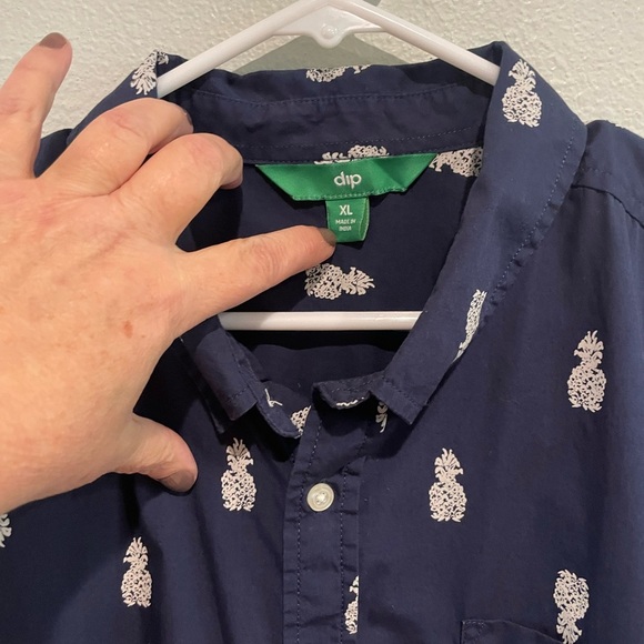Men’s Dip Navy blue short sleeve button up with fun pineapple novelty print - Picture 3 of 5